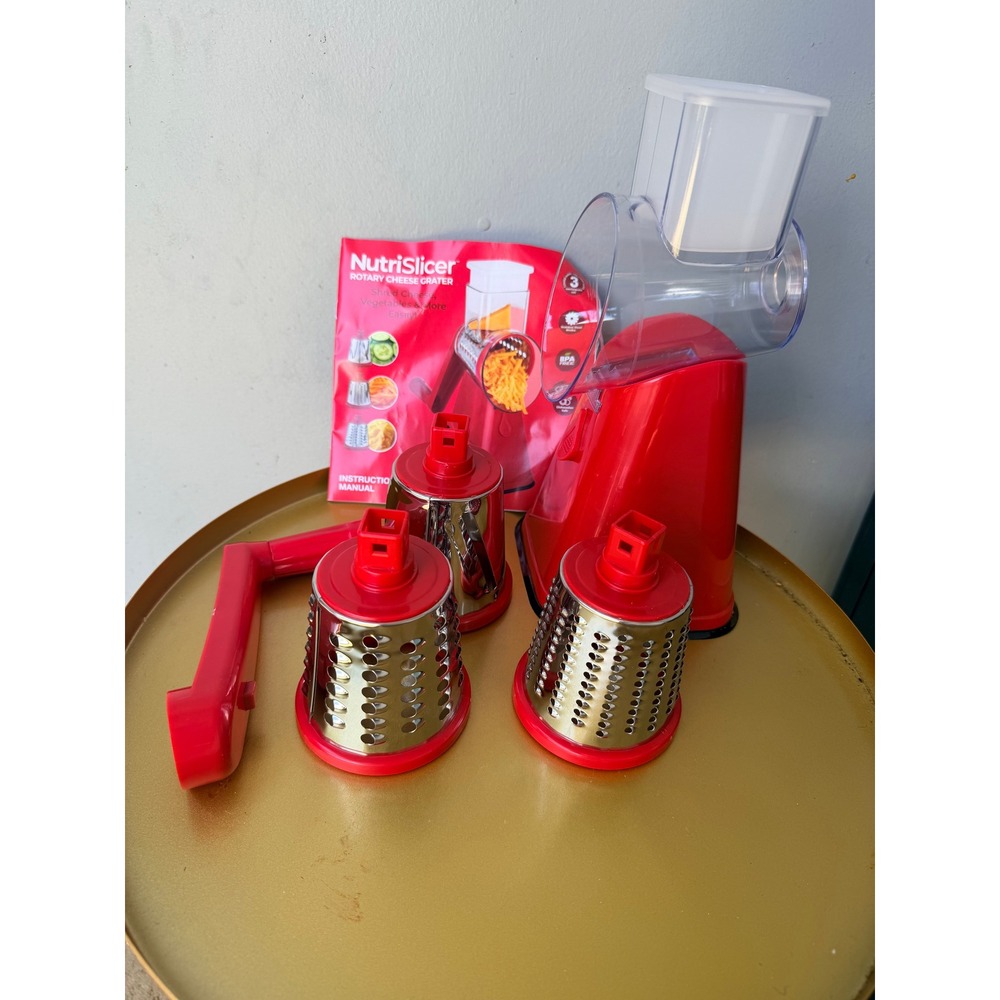 NutriSlicer‎ Rotary Cheese Grater Red 3 Stainless Steel Drums Vegetable Slicer